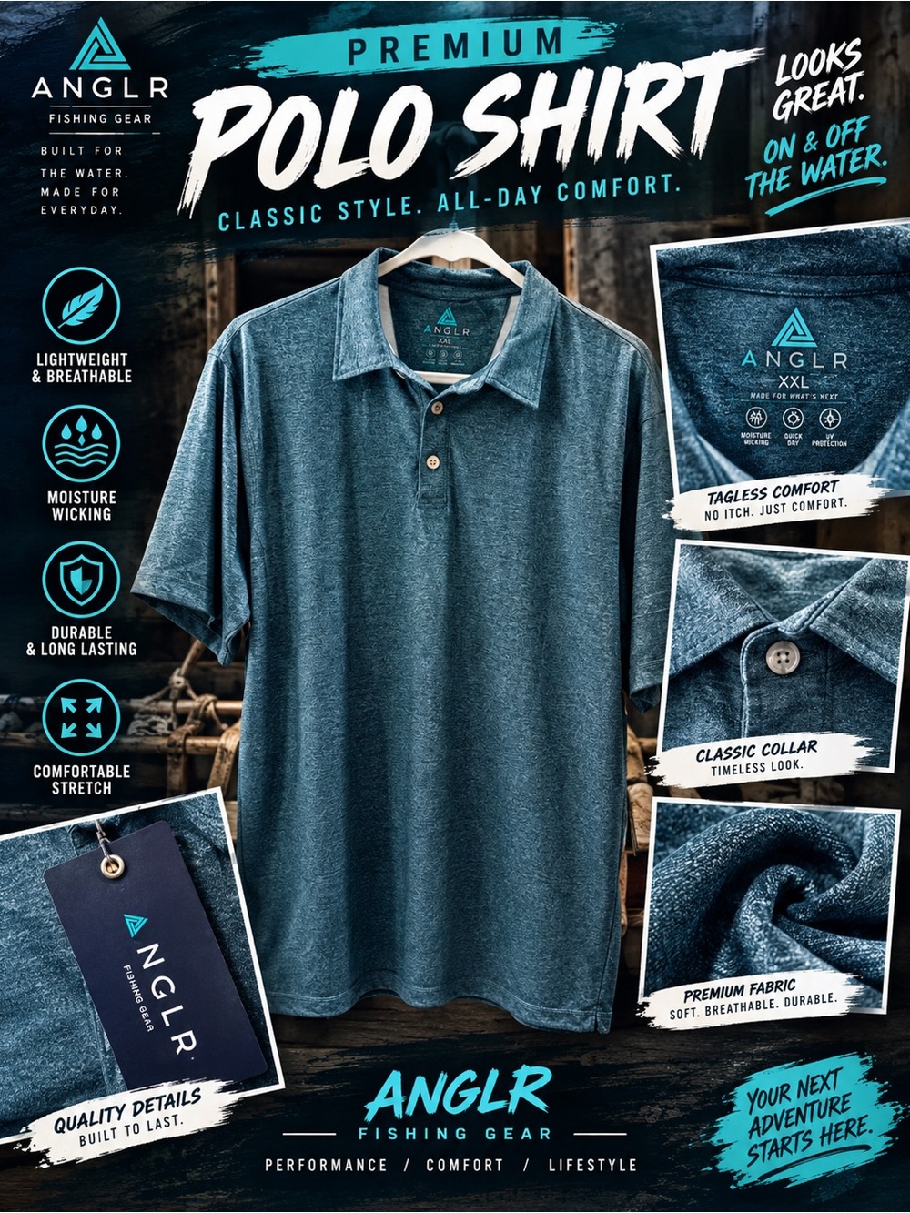 ANGLR Men’s Polo Shirt — Teal